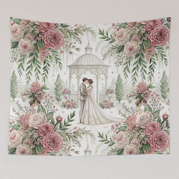 Item preview, Bride and groom in front of a dreamy wedding altar designed and sold by Merrylands Artshop.