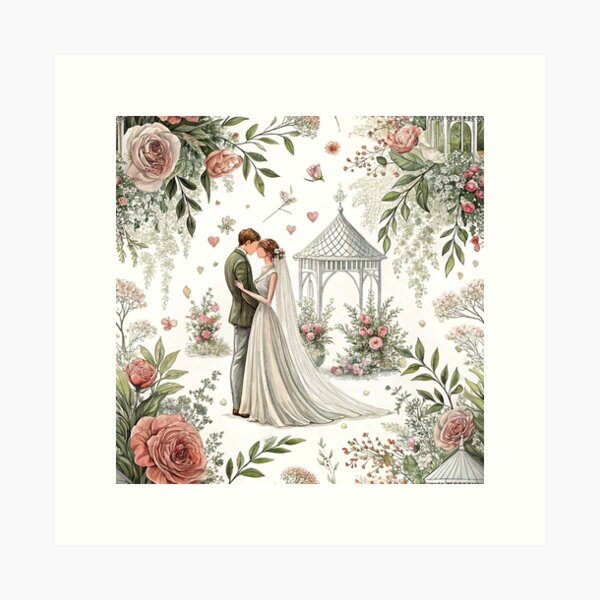 Item preview, Bride and groom in front of a dreamy wedding altar designed and sold by Merrylands Artshop.