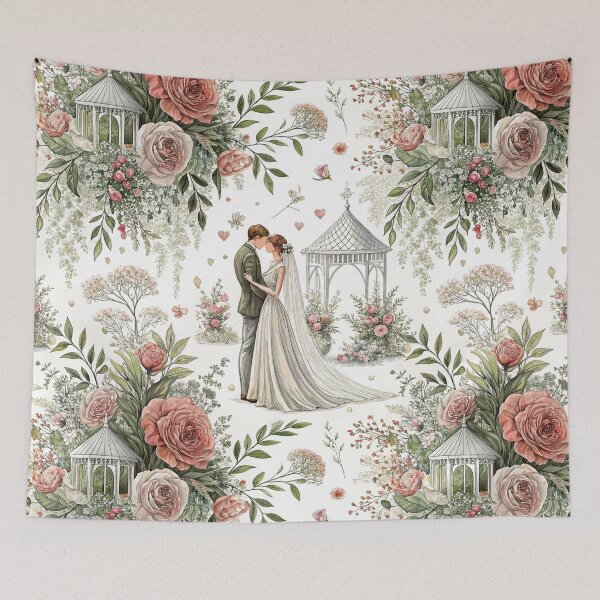 Item preview, Bride and groom in front of a dreamy wedding altar designed and sold by Merrylands Artshop.