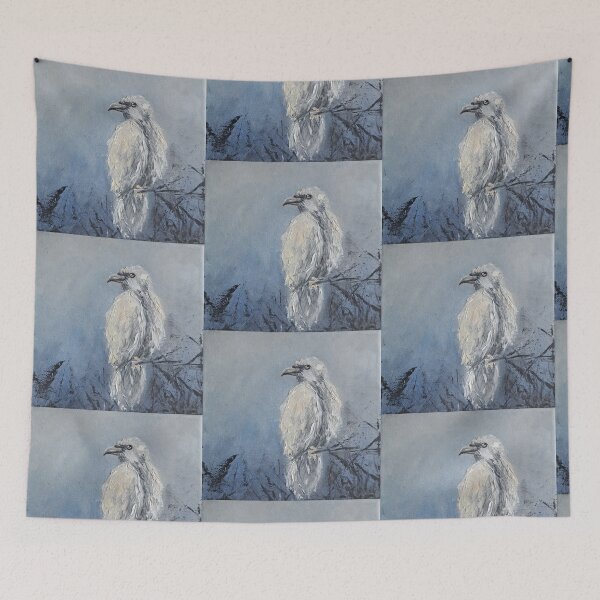 Item preview, White Raven Oil Painting Symbol Wisdom Mystery Meditation Crow designed and sold by kkjustpaint.