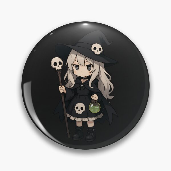 Artikelvorschau, Chibi-Totenkopf-Hexenmädchen mit Zauberstab und leuchtendem Trank – Niedliche Gothic-Halloween-Kunst entworfen und verkauft von ColorSplash123.