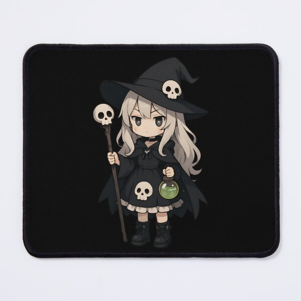 Item preview, Chibi Skull Witch Girl with Magic Staff and Glowing Potion – Cute Gothic Halloween Art designed and sold by ColorSplash123.