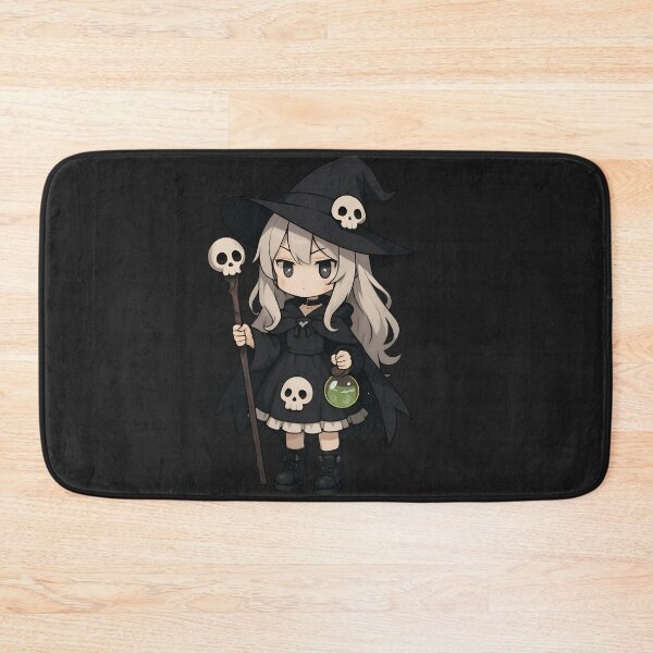 Item preview, Chibi Skull Witch Girl with Magic Staff and Glowing Potion – Cute Gothic Halloween Art designed and sold by ColorSplash123.