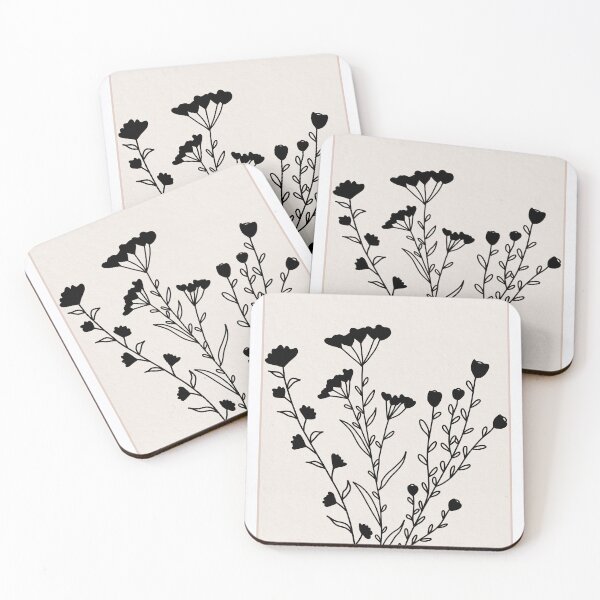 Item preview, Black Floral Silhouette Art on Minimal Beige Textured Background designed and sold by NiceDigital.