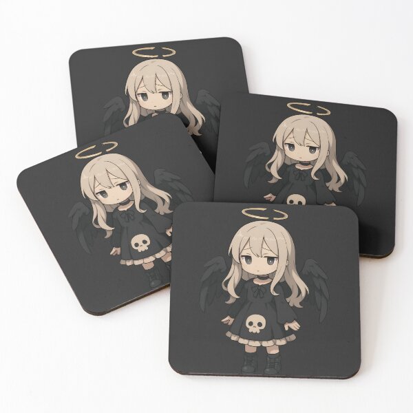 Item preview, Chibi Gothic Angel Girl with Broken Halo and Skull Dress – Dark Cute Aesthetic Art designed and sold by ColorSplash123.