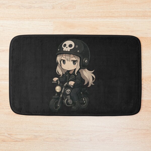 Item preview, Chibi Biker Girl with Skull Helmet on Tiny Motorcycle – Cute Punk Rider Art designed and sold by ColorSplash123.