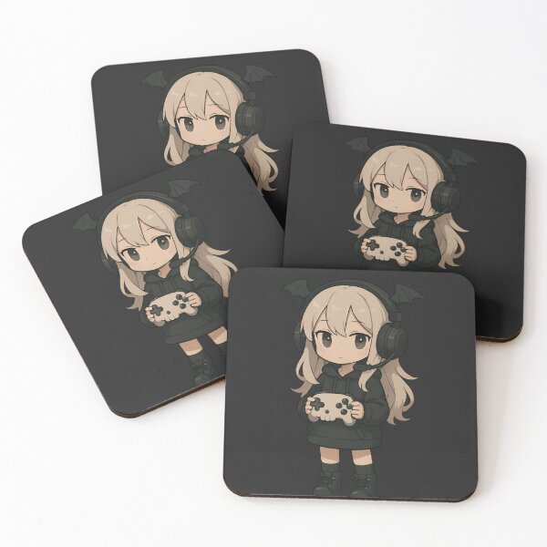 Item preview, Chibi Gamer Girl with Skull Controller and Bat Wing Headphones – Cute Gaming Art designed and sold by ColorSplash123.