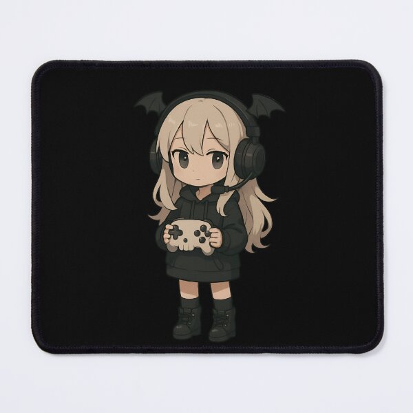 Item preview, Chibi Gamer Girl with Skull Controller and Bat Wing Headphones – Cute Gaming Art designed and sold by ColorSplash123.