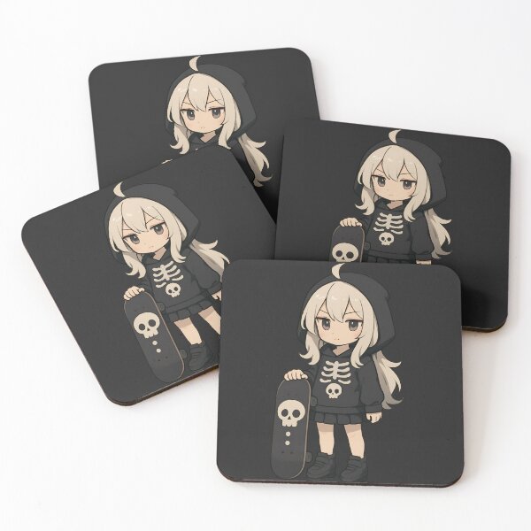 Item preview, Suki the Skeleton Skater – Chibi Girl with Skull Skateboard and Roller Shoes designed and sold by ColorSplash123.
