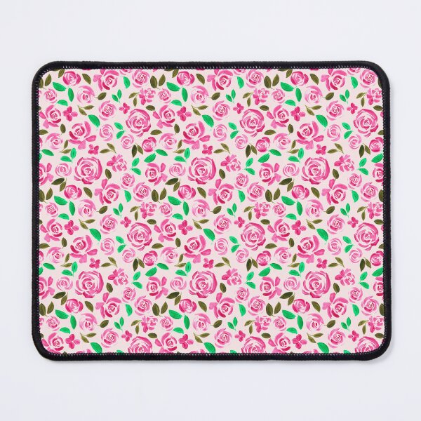 Item preview, Hand painted painterly textured vibrant magenta pink roses on soft creamy pink designed and sold by PrettywithColor.