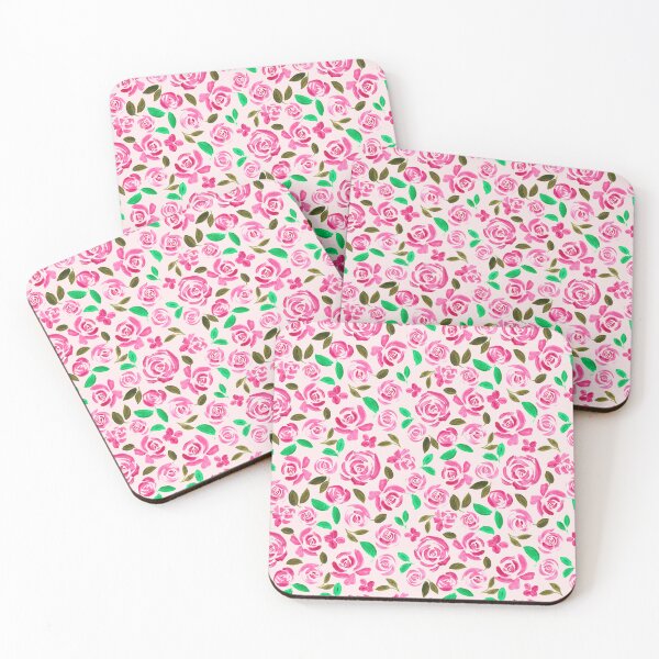Item preview, Hand painted painterly textured vibrant magenta pink roses on soft creamy pink designed and sold by PrettywithColor.