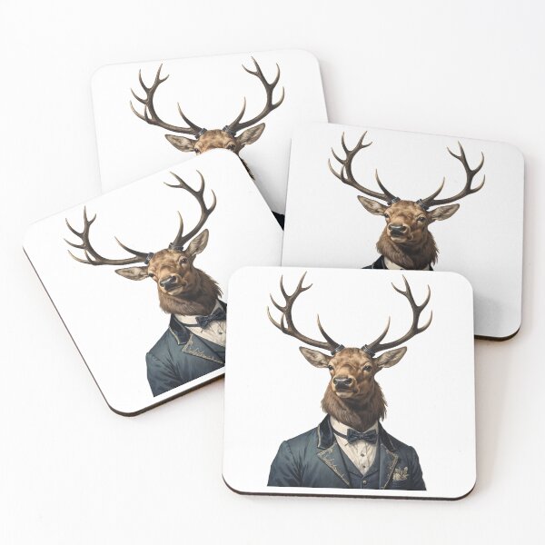 Item preview, Elegant Anthropomorphic Stag Portrait in Surreal Formal Attire designed and sold by JackrabbitPub.