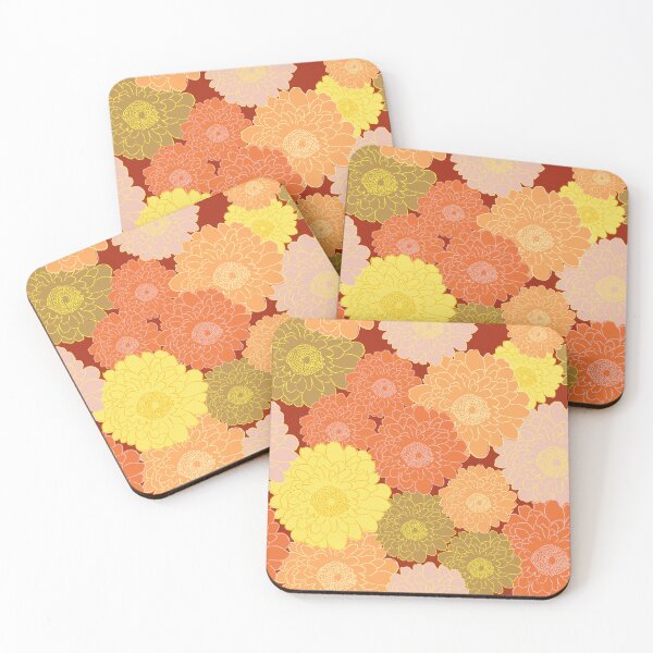 Item preview, Bold vibrant retro vintage vibe large florals on dark red background  designed and sold by PrettywithColor.