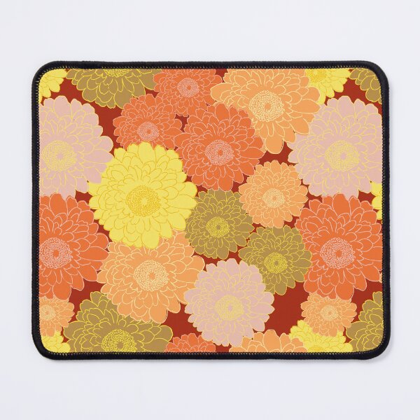 Item preview, Bold vibrant retro vintage vibe large florals on dark red background designed and sold by PrettywithColor.