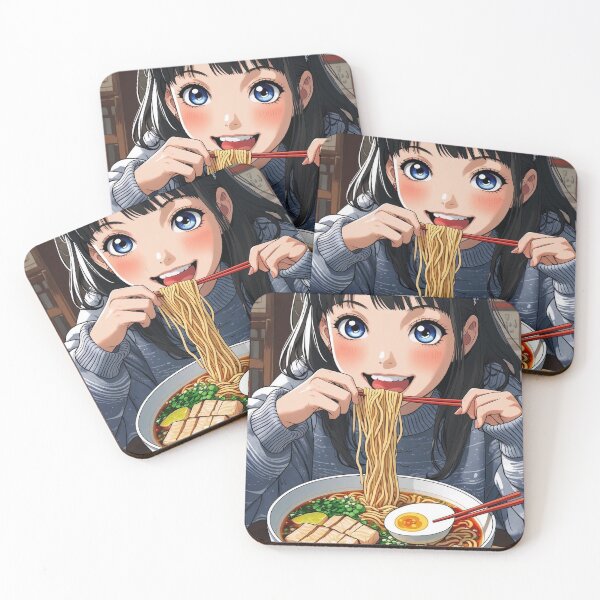 Item preview, anime girl eating ramen magnets design designed and sold by AKANKEDESIGN.