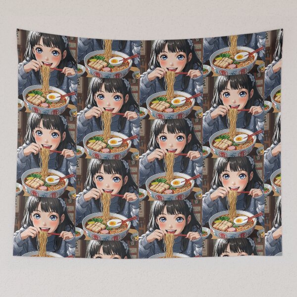 Item preview, anime girl eating ramen magnets design designed and sold by AKANKEDESIGN.