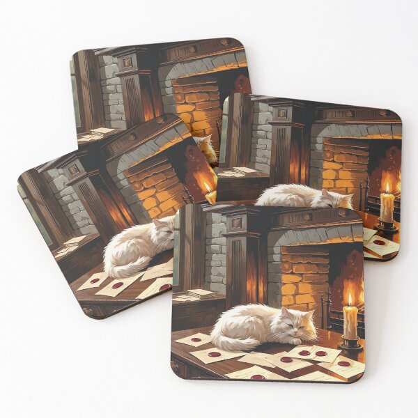 Item preview, Letters by the Fireplace – Cottagecore Cat & Candle Art designed and sold by Deezyned.