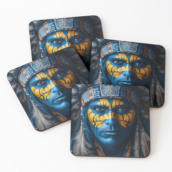 Item preview, Majestic Warrior with Vibrant Face Paint and Feathers designed and sold by Artessie.