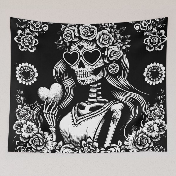 Item preview, Sophisticated Catrina Art Print – Mexican Day of the Dead in Black & White designed and sold by  Ojo de Lilith.