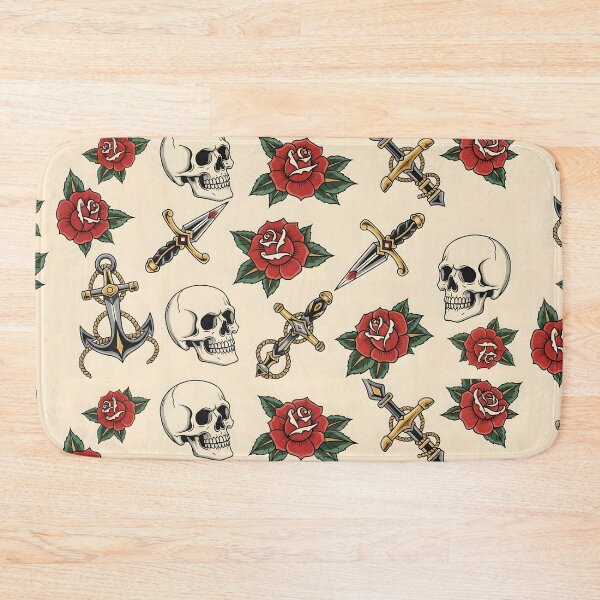 Item preview, Vintage tattoo-style skulls, roses, daggers, and anchors old school designed and sold by AdminX1100.