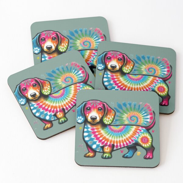 Item preview, Psychedelic Tie-Dye Dachshund , Colorful Groovy Wiener Dog Art designed and sold by Right-UR.