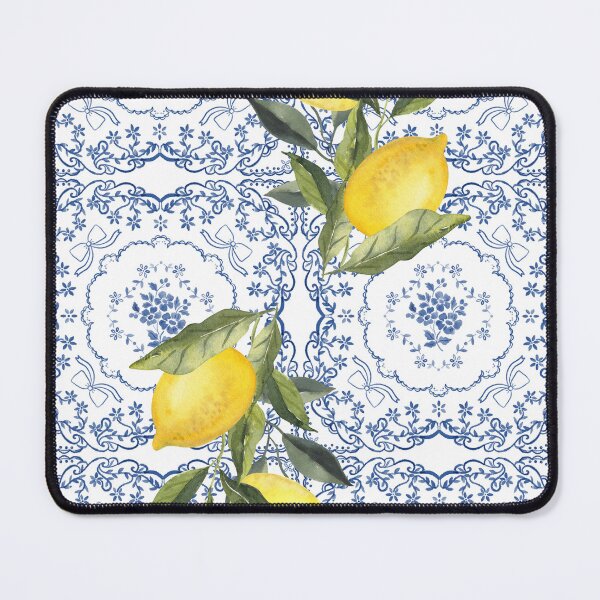 Item preview, Watercolor Lemons on Blue Mediterranean Tile Pattern designed and sold by Catiess.