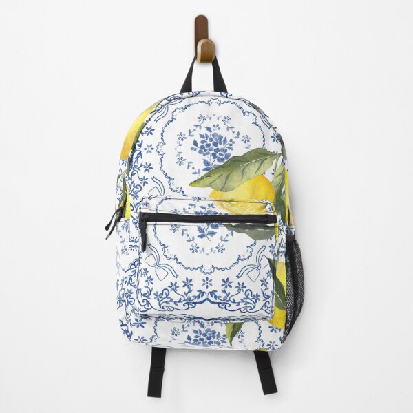 Item preview, Watercolor Lemons on Blue Mediterranean Tile Pattern designed and sold by Catiess.