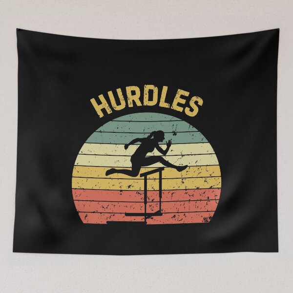 Item preview, Hurdles Retro Sunset Hurdle Runner Silhouette Hurdling Running designed and sold by StrideSuccess.