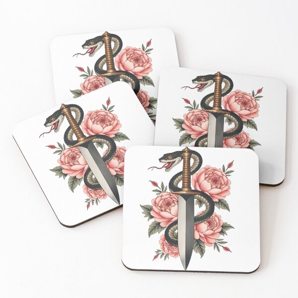 Item preview, Snake & Dagger with Peonies Traditional Art Style designed and sold by Skyla007.