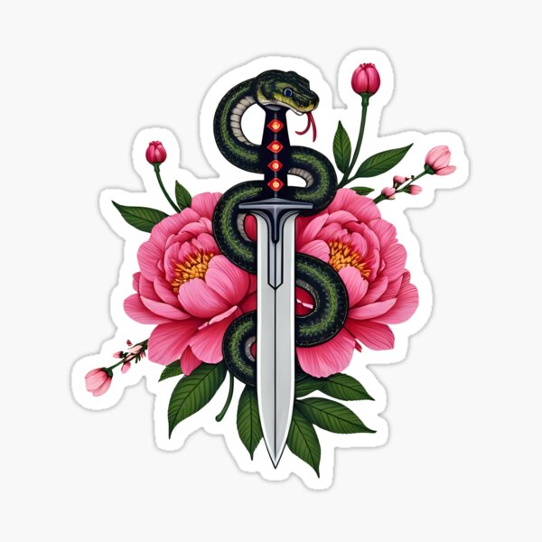 Item preview, Snake & Dagger with Peonies Traditional Art Style designed and sold by Skyla007.