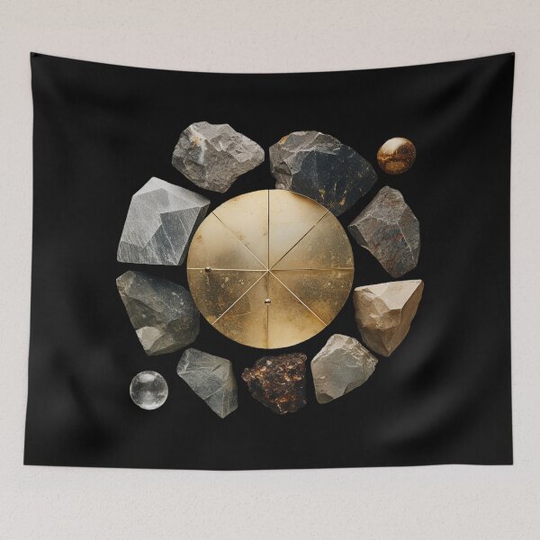 Item preview, alchemical gold disc and brutalist rock elements   designed and sold by EarthenEmbers.