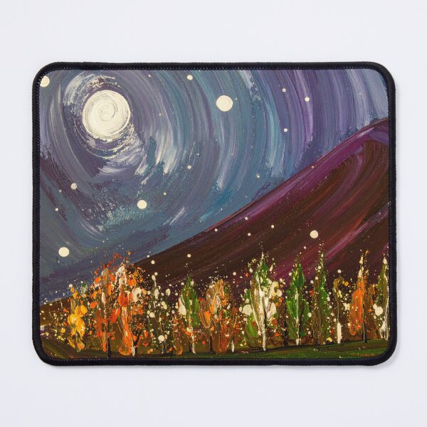 Item preview, abstract oil paint depicting night sky with a full moon with a small hill and forest in the foothill designed and sold by optimusprime39.