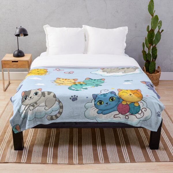 Item preview, Cute Cartoon Cats Playing in the Clouds Blanket designed and sold by stylishsketcher.