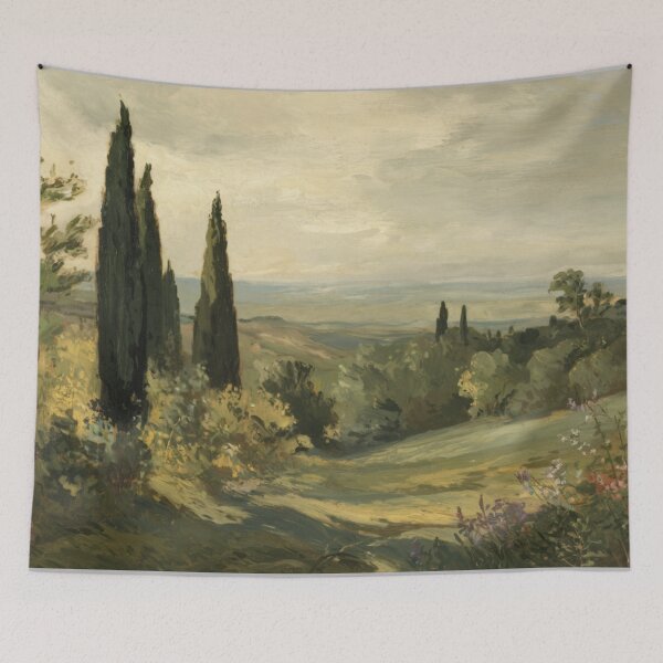 Item preview, Wildflower Hillside – French Countryside with Cypress Trees designed and sold by CARRAANN.
