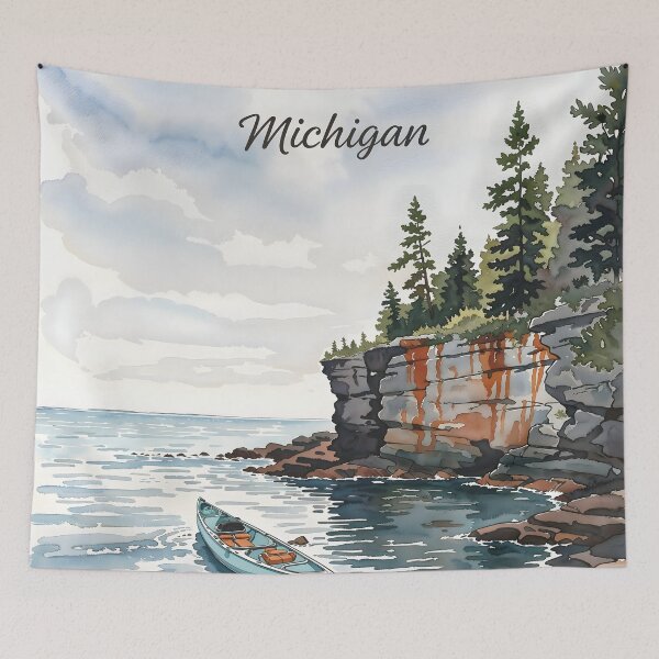 Item preview, Pictured Rocks Michigan Poster – Great Lakes Coastal Escape designed and sold by pixelated_echoes.