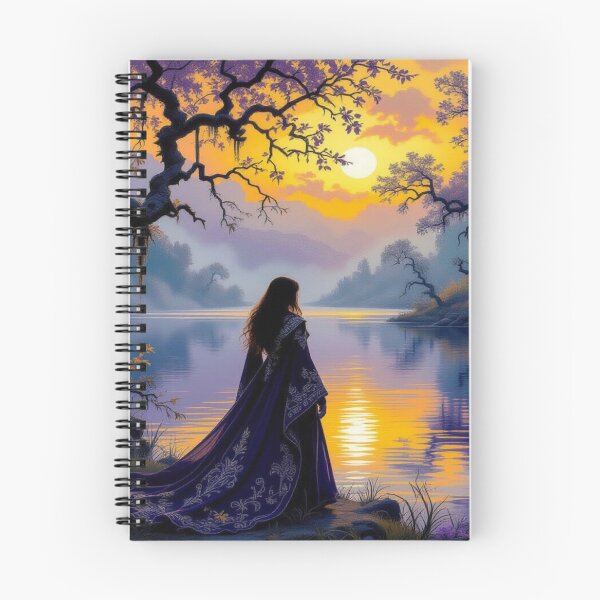 Item preview, Mystic Sunset Riverwalk – Woman in a blue coat between nature vibes and dreamy twilight designed and sold by FotoworldEdel.