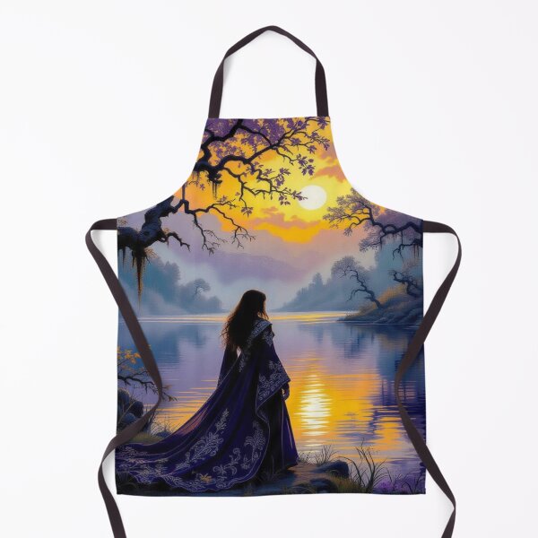 Item preview, Mystic Sunset Riverwalk – Woman in a blue coat between nature vibes and dreamy twilight designed and sold by FotoworldEdel.