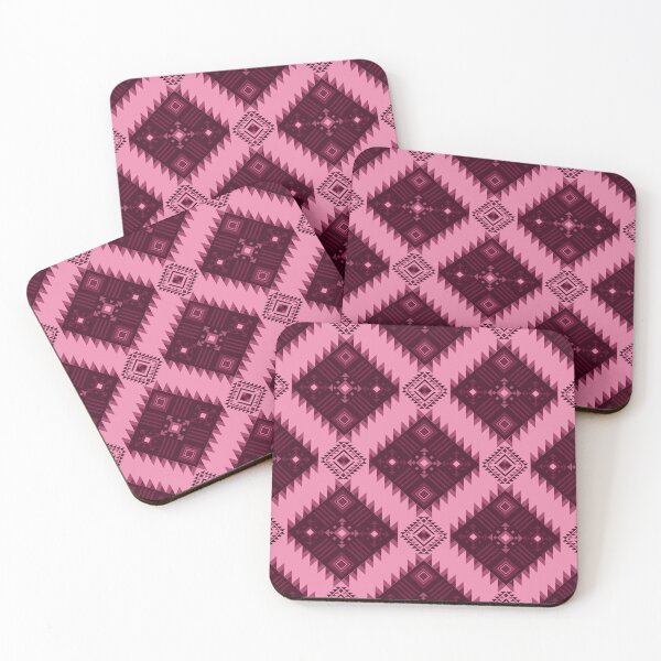 Item preview, Symmetrical Ethnic Textile Pattern with Central Diamond Motif in Pink and Deep Maroon Shades designed and sold by Jukclassic.