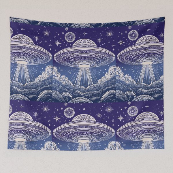 Item preview, UFO Flying Saucer Batik Retro Space designed and sold by AuroraXGreen.
