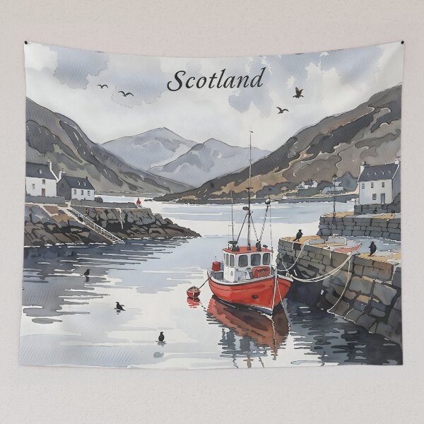 Item preview, Ullapool Scotland Travel destination – Tranquil Coastal Village Scene designed and sold by pixelated_echoes.