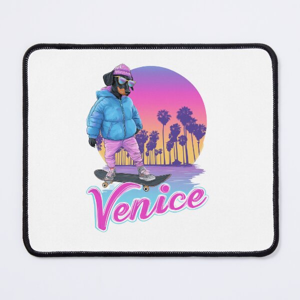 Item preview, Dachshund skateboard art – Neon Venice Beach Dog on Skateboard designed and sold by Kreacraft.