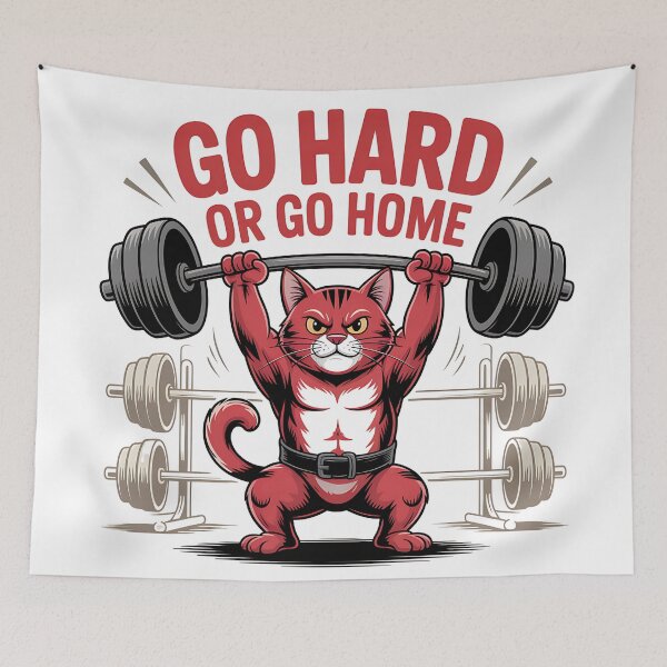 Item preview, Go Hard or Go Home – Gym Cat Weightlifting Funny Design designed and sold by Haji  Kamora.