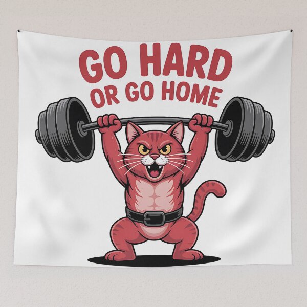 Item preview, Go Hard or Go Home – Gym Cat Weightlifting Funny Design designed and sold by Haji  Kamora.