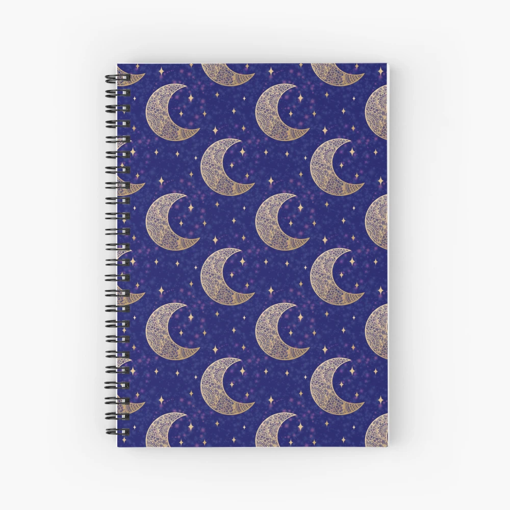 Gold Mandala Moons on Deep Blue Celestial Night Sky