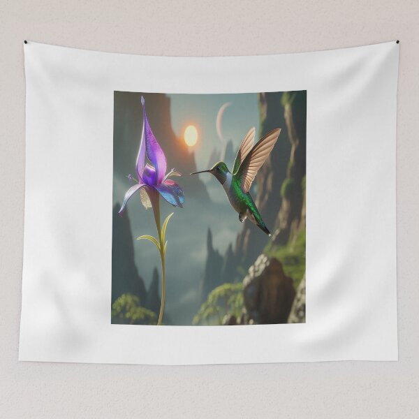 Item preview, Hummingbird Hovering Alien Flower Sci-Fi Art designed and sold by Max Store.