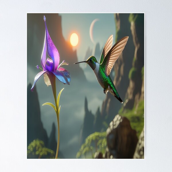 Item preview, Hummingbird Hovering Alien Flower Sci-Fi Art designed and sold by Max Store.