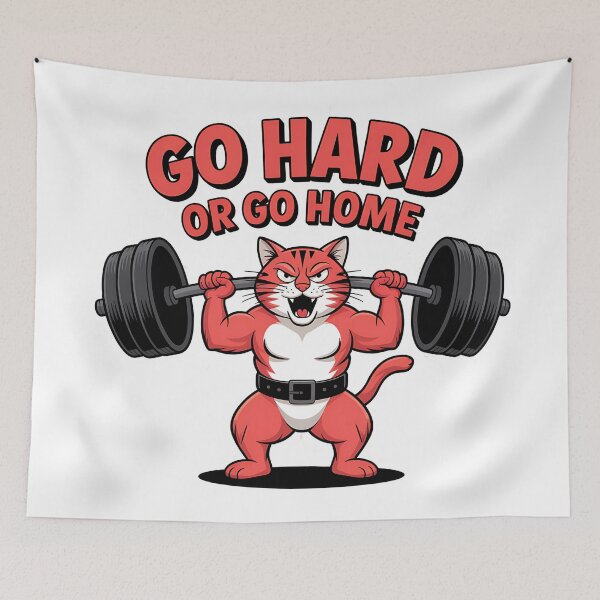Item preview, Go Hard or Go Home – Gym Cat Weightlifting Funny Design designed and sold by Haji  Kamora.
