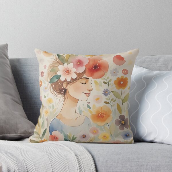 Aperçu de l'œuvre Fille florale fantaisiste – Illustration printanière à l'aquarelle douce créée et vendue par A2JRetro.