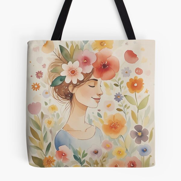 Aperçu de l'œuvre Fille florale fantaisiste – Illustration printanière à l'aquarelle douce créée et vendue par A2JRetro.