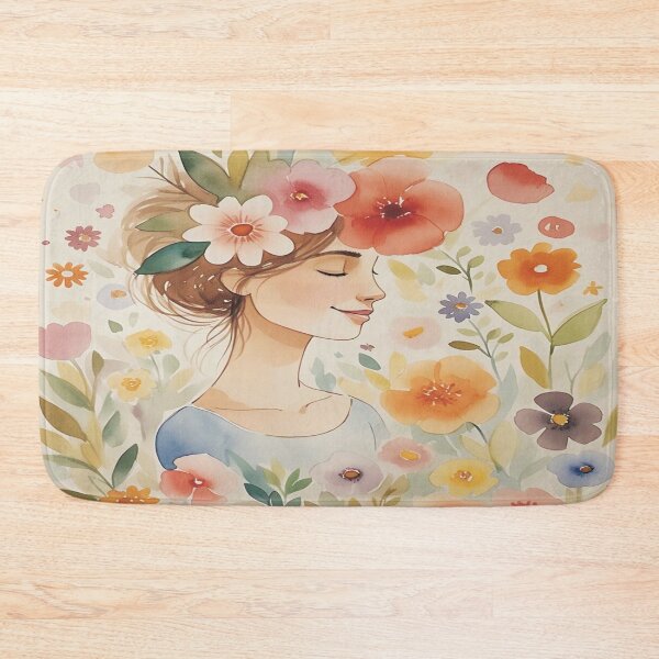 Artikelvorschau, Wunderliches Blumenmädchen – Sanfte Aquarell-Frühlingsillustration entworfen und verkauft von A2JRetro.